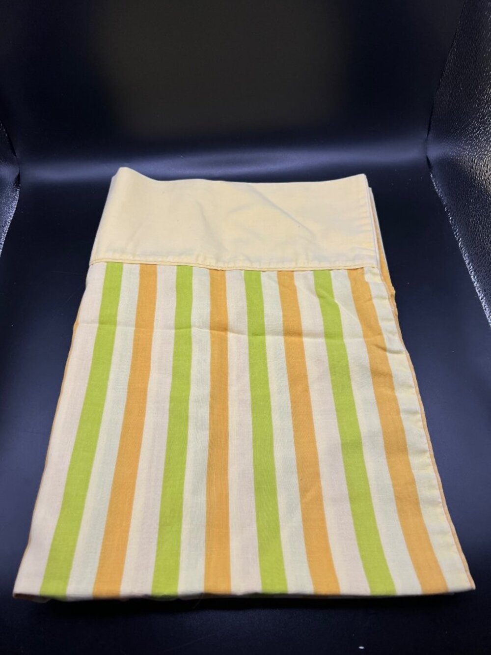 Tastemaker Vintage Pillowcase Yellow Striped Green/Orange Cotton Blend USA Made